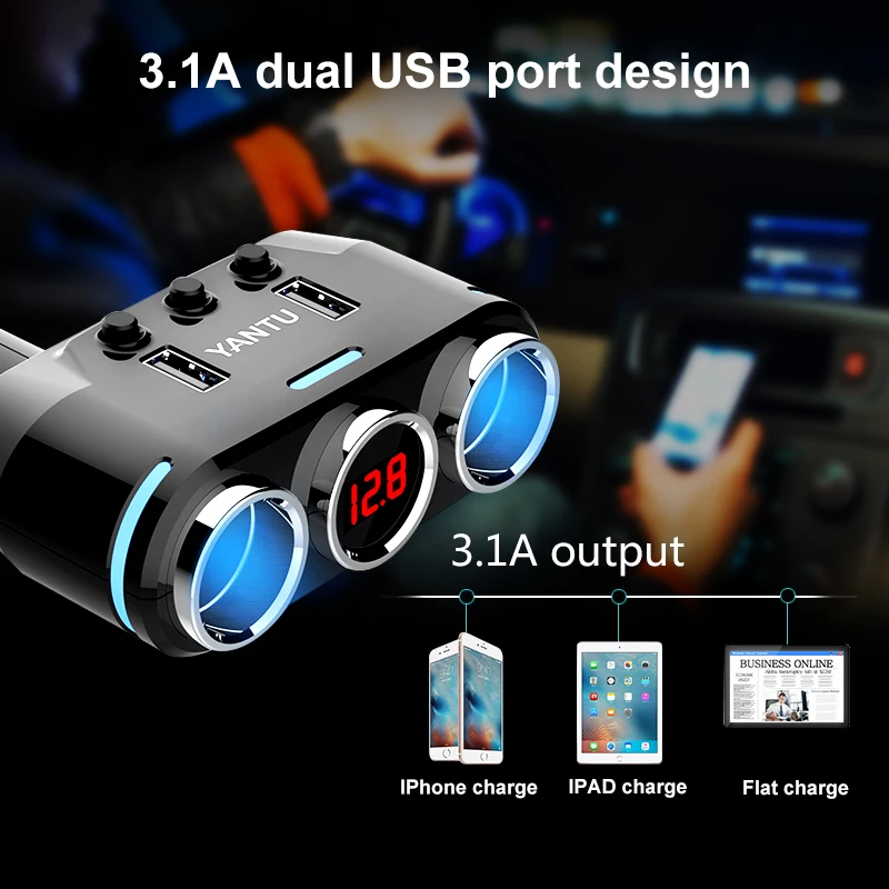 Разветвитель для прикуривателя DC 12 ~ 24 В 2 USB порта|Зажигалка| |