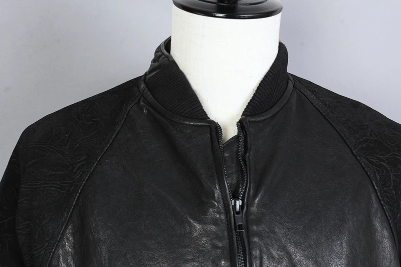 

2021 Fashion Washed Long Genuine Coat Men Sheepskin Embossed Sleeve Stand Collar Real Leather Jacket