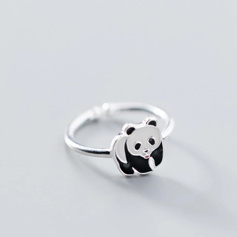 

Aestethic Elegant Jewellery Fashion Cute Animal Mini Panda Fresh Gift 925 Standard Silver Female Resizable Opening Rings 248