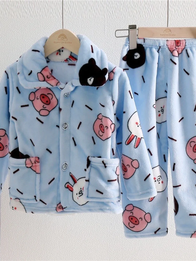 Осенне-зимние детские фланелевые пижамы-кардиганы с лацканами Детские