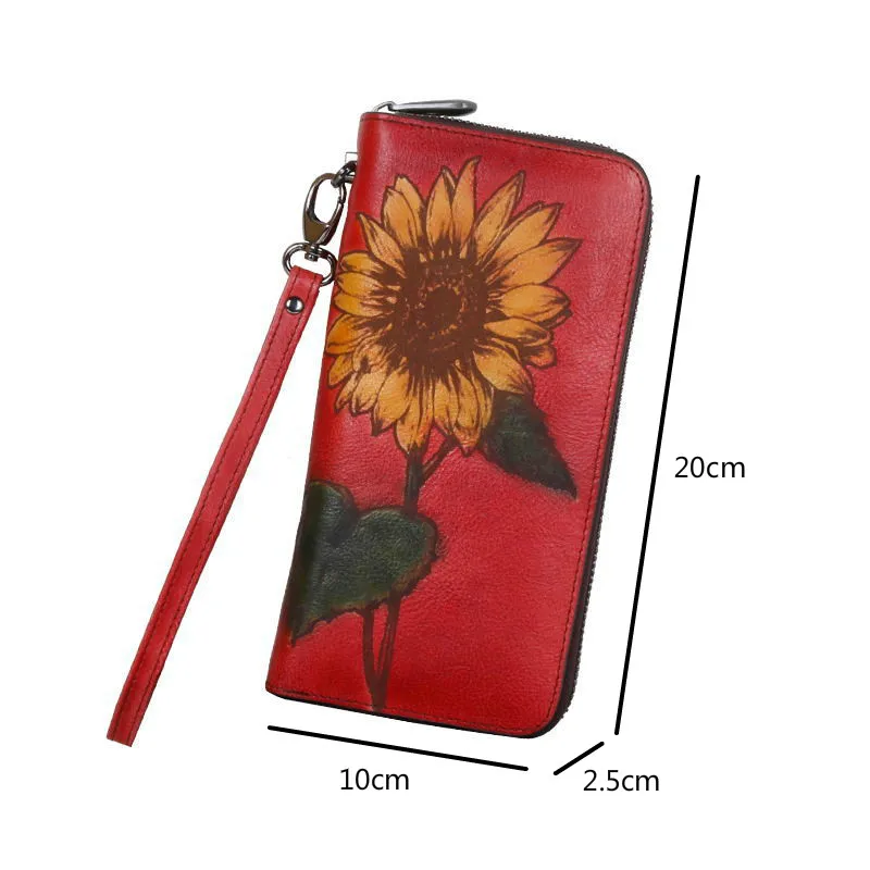 

Bestform Hand Painted Genuine Leather Wallet 2021 New Vintage Handmade Cowhide Large Clutch Wallets Card Holder Lady Purse