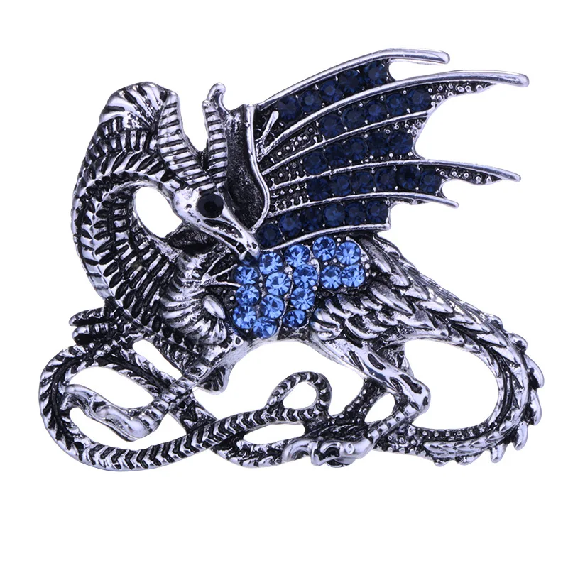 SILVER Цинковый сплав Ретро Кристалл Дракон нагрудный знак брошь значок Броши динозавр животное броши подарки для мужчин Аксессуары Одежда - Окраска металла: SILVER