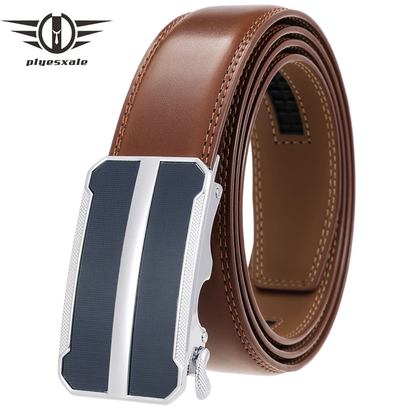 

Plyesxale New Style Men's Genuine Leather Belt Automatic Buckle Cowhide Jeans Belts for Men Luxury Designer Cowboy Strap G760