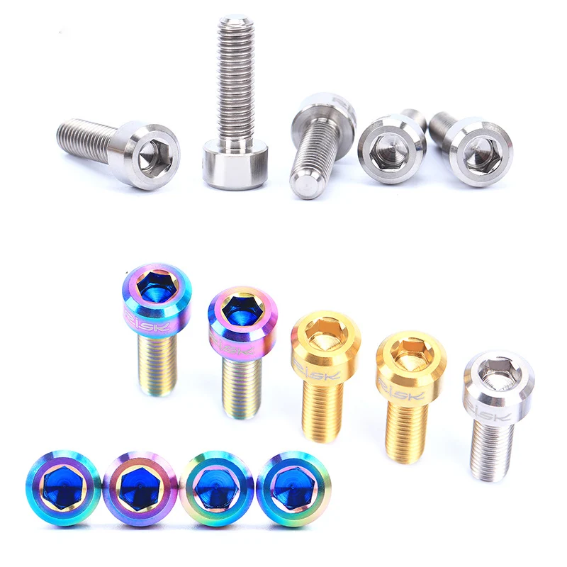 Risk 6 Pcs Titanium Alloy Bicycle Stem Fixing Bolt M5*16mm/M5*18mm MTB Road Bike Screws Ultralight Cycling Handlebar | Спорт и