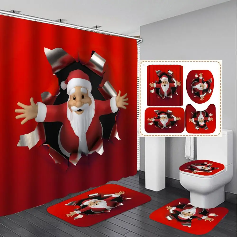 Online Modello Stampato Babbo Natale 180x180cm Tenda Per Doccia Di Natale Piedistallo Tappeto Coperchio Copriwater Tappetino Da Bagno Antiscivolo Set Bagno