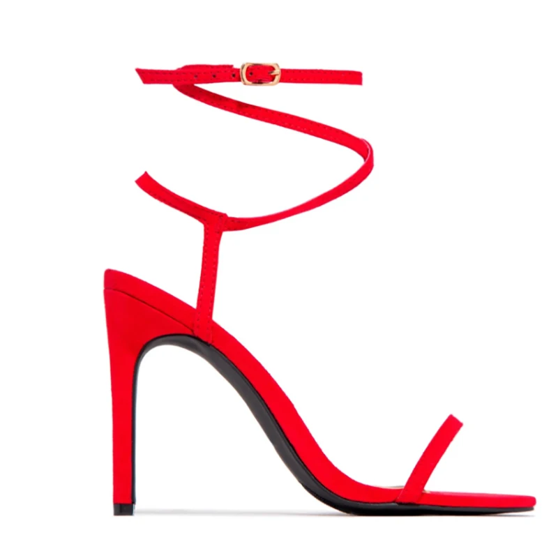 

2021 European Summer Sandals Candy Color Point Toe Lace Ankle Strap Party High Heels Pumps High Thin Heel Sandals Lady