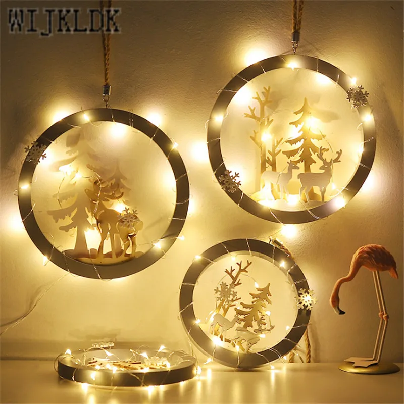 

LED Light Wooden Elk Christmas Ornaments Pendant Christmas Decoration for Home Ornament New Year Christmas Gift 2020 Navidad-S