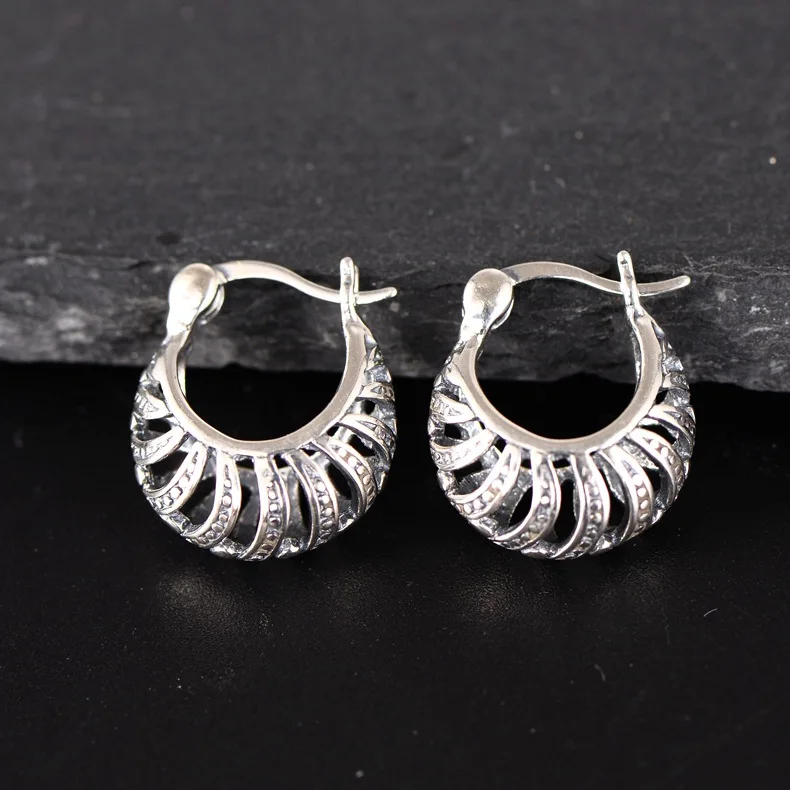 

MetJakt 925 Sterling Silver Earrings Vintage Openwork Female Earrings