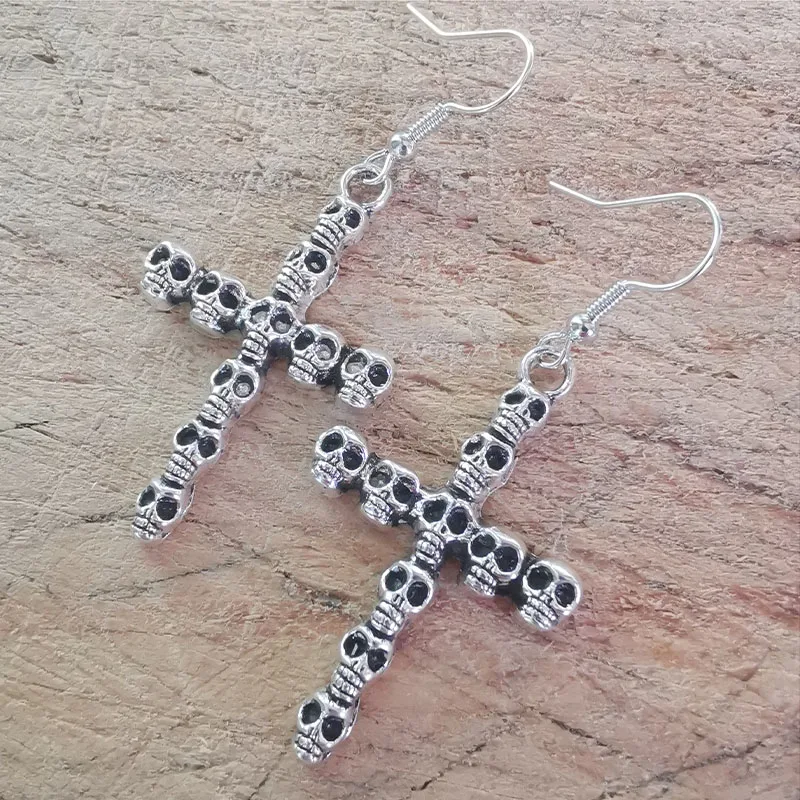 Винтажные висячие серьги в виде черепа и Креста для женщин модные геометрические