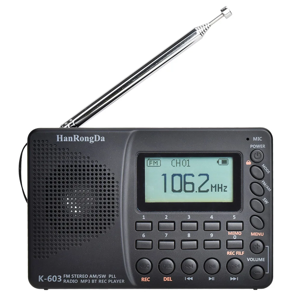 HRD-603 Портативный карман для радио AM/FM/SW/BT/TF карман радио USB MP3 цифровой Регистраторы Поддержка карты памяти Bluetooth Подарок для пожилых людей - изображение