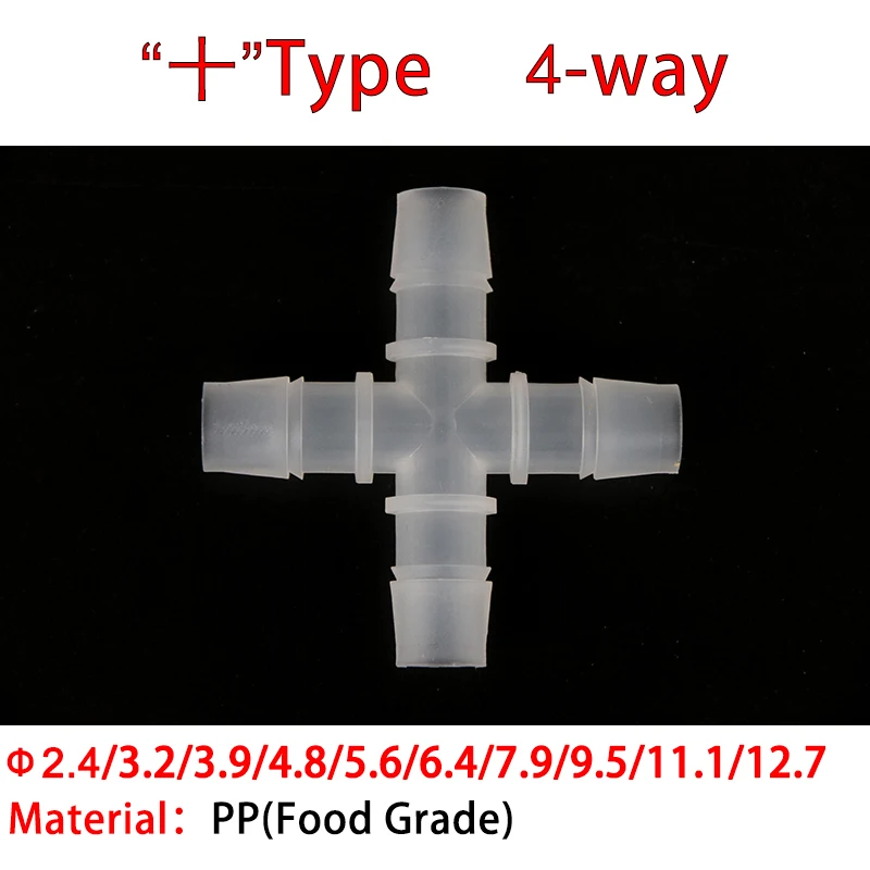 

10Pcs Dia 2.4mm ~ 20mm Water PP Connector Food Grade + Type 4-way Splitter Pipe Tube Hose irrigate Joint Adapter Tapered Head