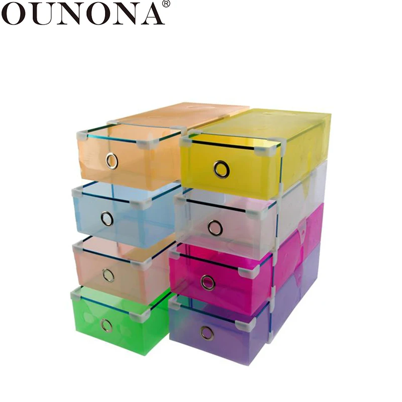 OUNONA коробка для обуви, прозрачный пластиковый ящик для хранения обуви для женщин и девочек, контейнер для дома и офиса, Органайзер