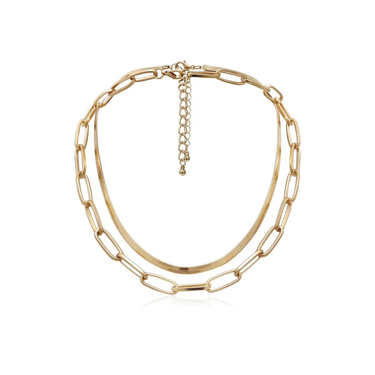 

Simple Geometric Design Double Layered with Golden Clavicle Chain Short Business Fashion Girl Necklace OL All-match Jewelry