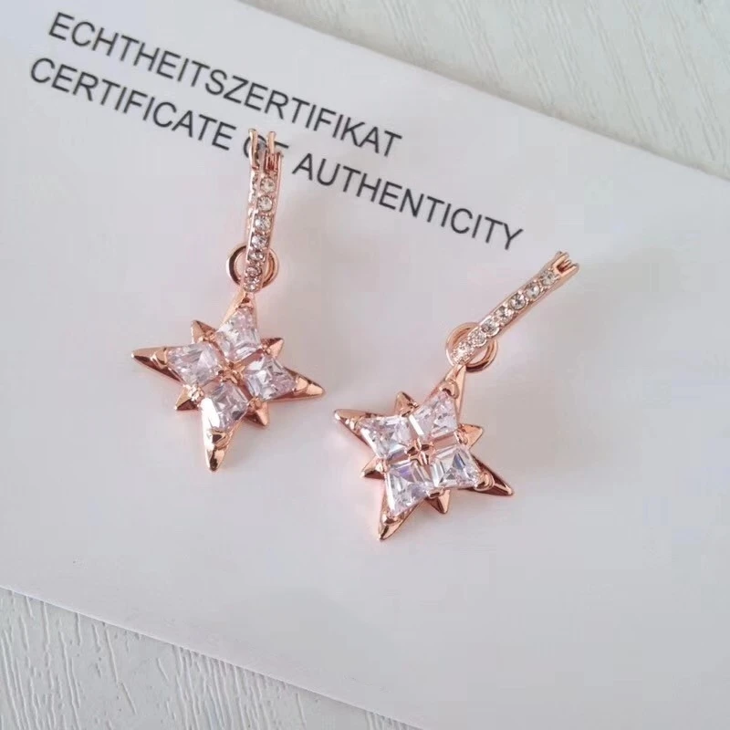 Модные серьги-подвески с цирконием AAA и звездой снежинками из чистого серебра 925