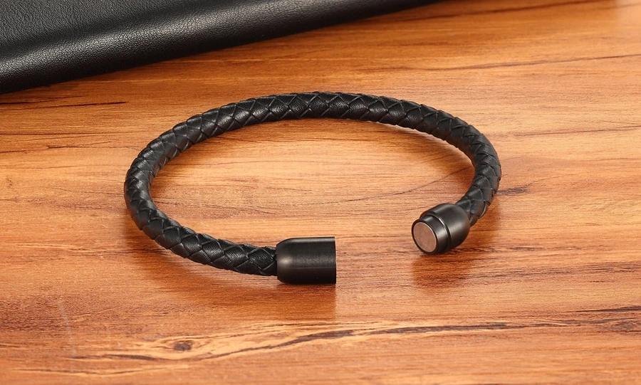 Fashion Simple Style Stainless Steel Men's Leather Bracelet Multi-color Black Leather Bangle For Boys Handsome Birthday Gift
