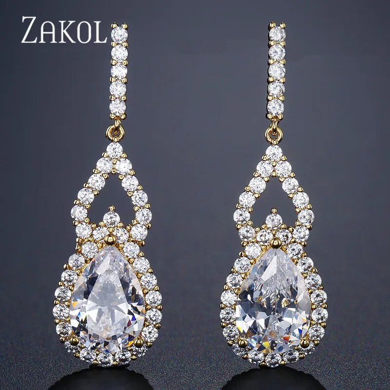 Женские серьги ZAKOL серьги-капельки с кристаллами циркония и каплями воды ААА FSEP2142