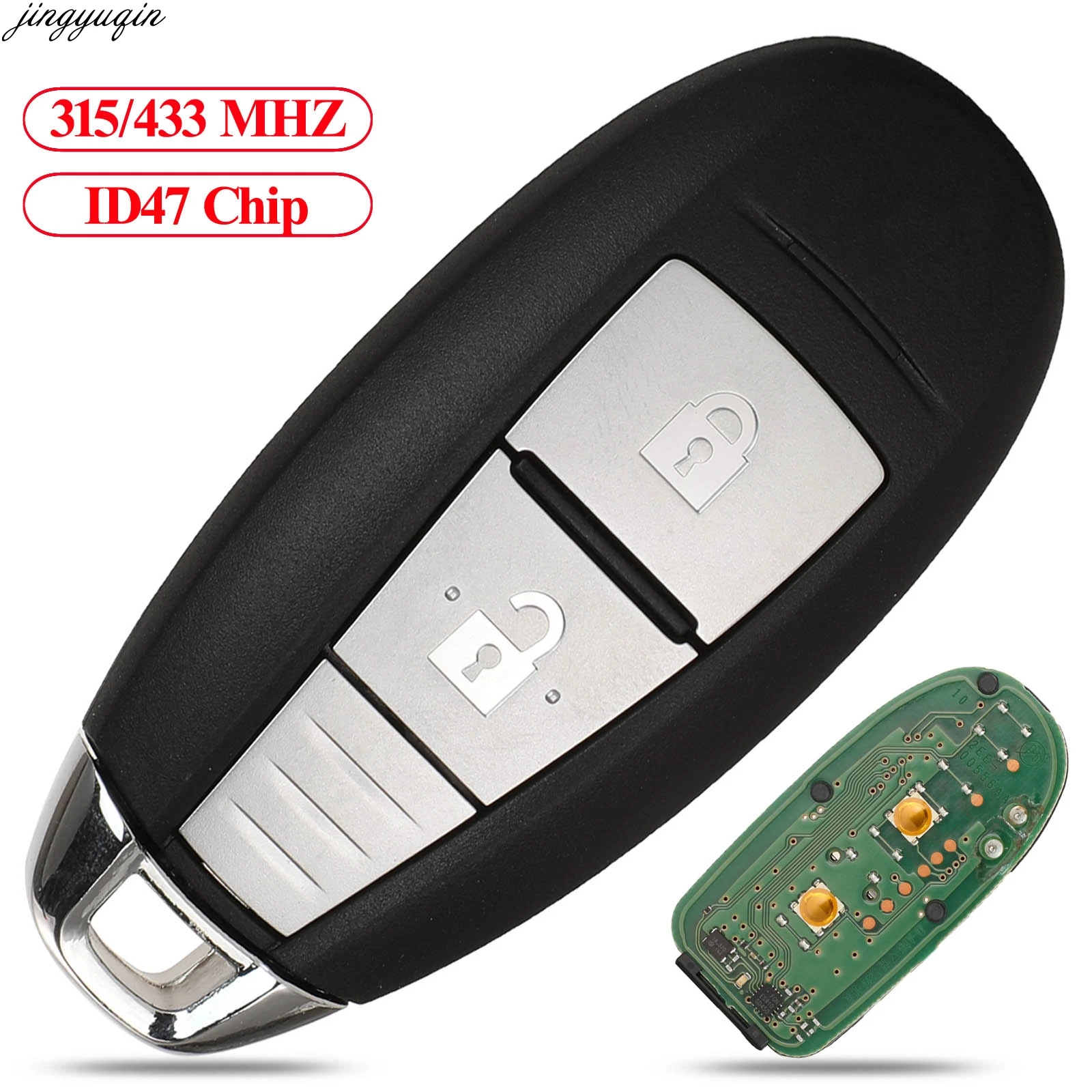 

Jingyuqin Remote Control Car Key 315/433MHZ ID47 Chip For Suzuki 5-CROSS SX4 VITARA SWIFT Original 2 Button Smart Keyless Fob