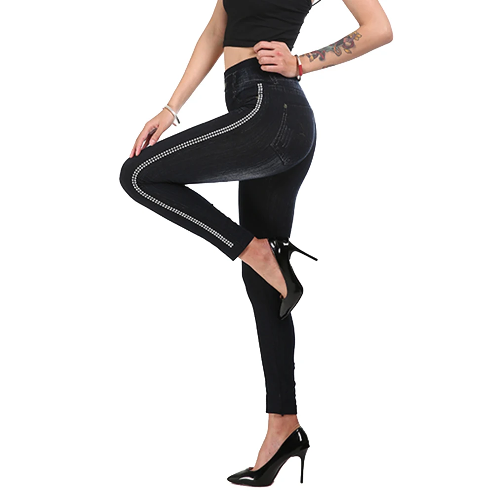 Для женщин модовые боковые в полоску с высокой талией Джинсовые леггинсы 2019