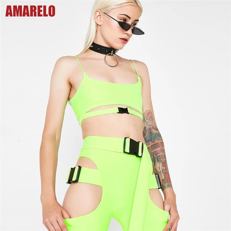 AMARELO женский флуоресцентный цветной набор для йоги сексуальный полый ремень