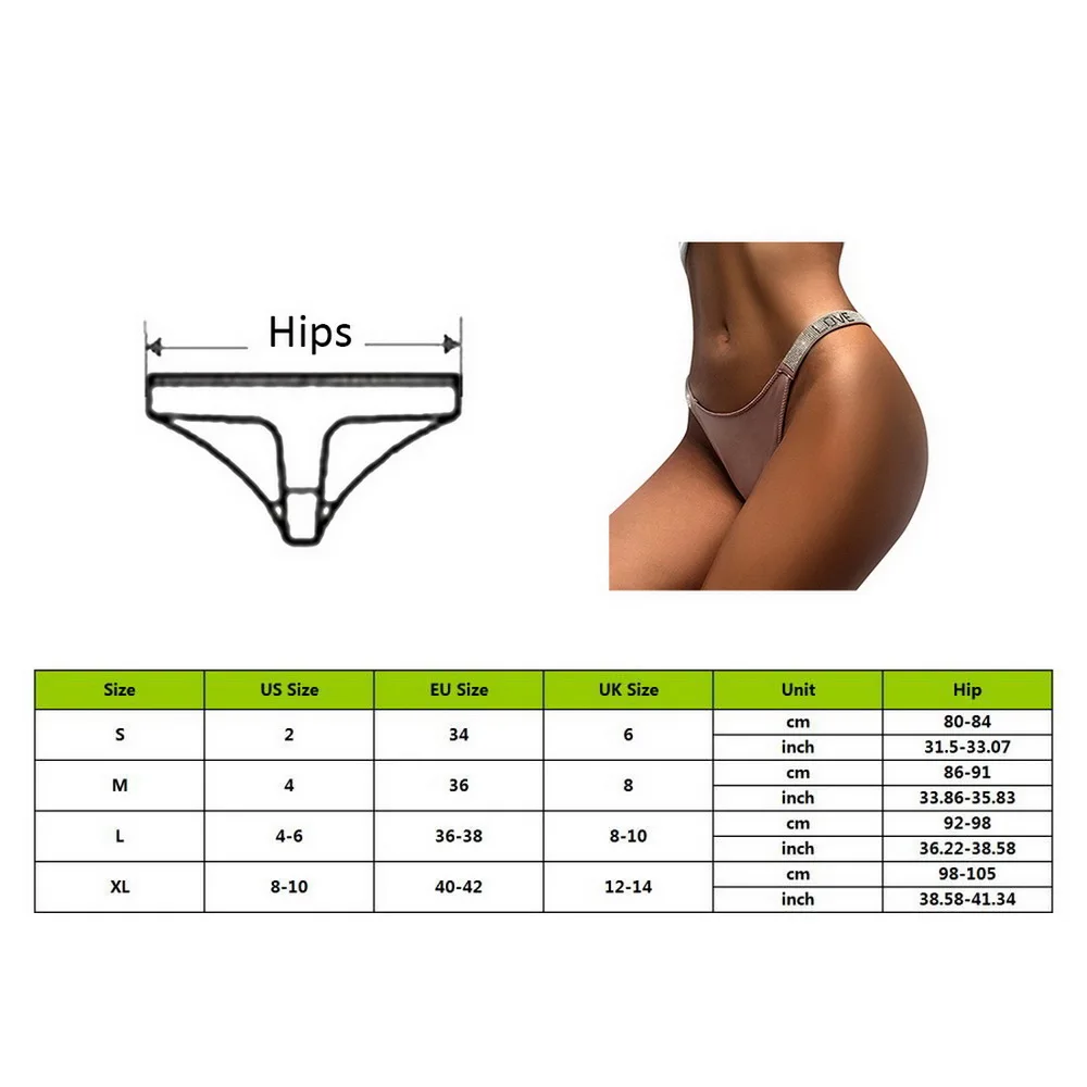 

2021 Letter Rhinestone Sexy Underwear Fitness Sports Hip Lifting Satin Panties Thong Low Waist Seamless Briefs Tanga Lingerie