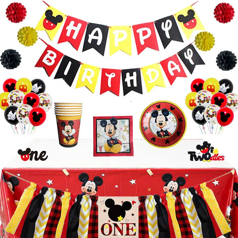 

Disney Mickey Mouse Theme Cutlery Kids Party Decoration Children Birthday Party Baby Bath Cup Plate Party Supplies Dinner sets