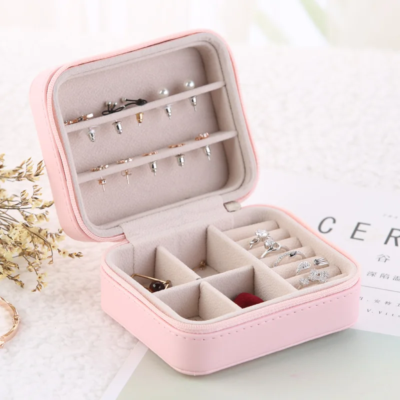 

Pink Blue Portable Travel Jewelry Storage Box Earring Holder European Korean Mini Simple Zipper Organizer Women Kids Gift