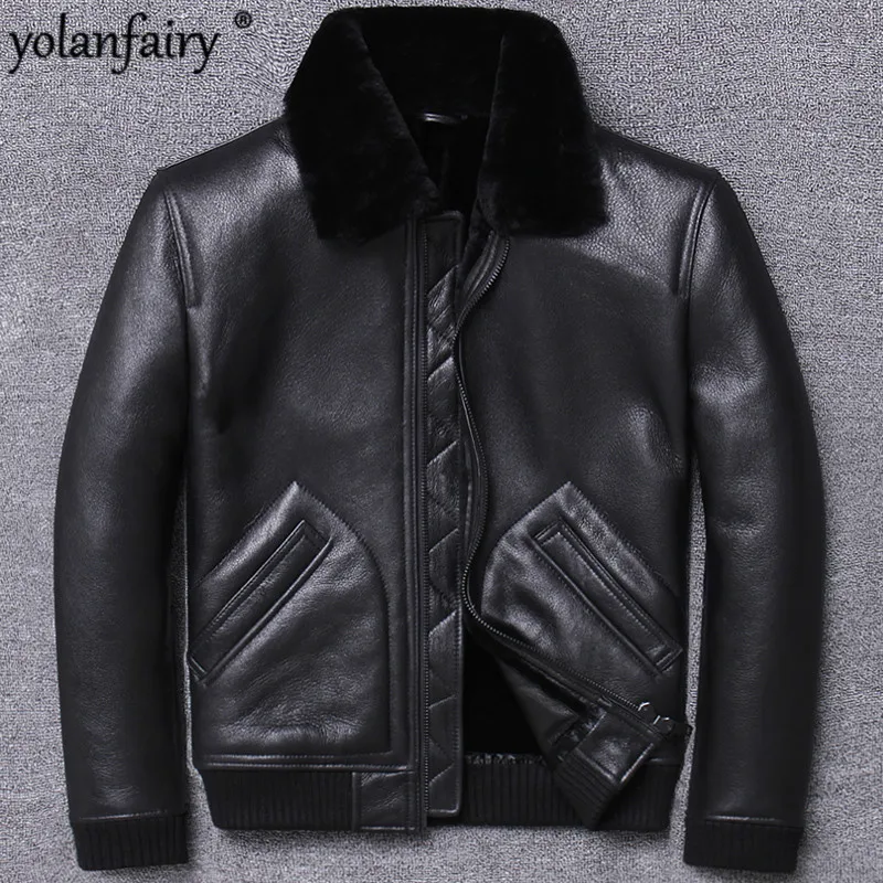 Мужская кожаная куртка с меховой подкладкой зимняя мотоциклетная из натуральной
