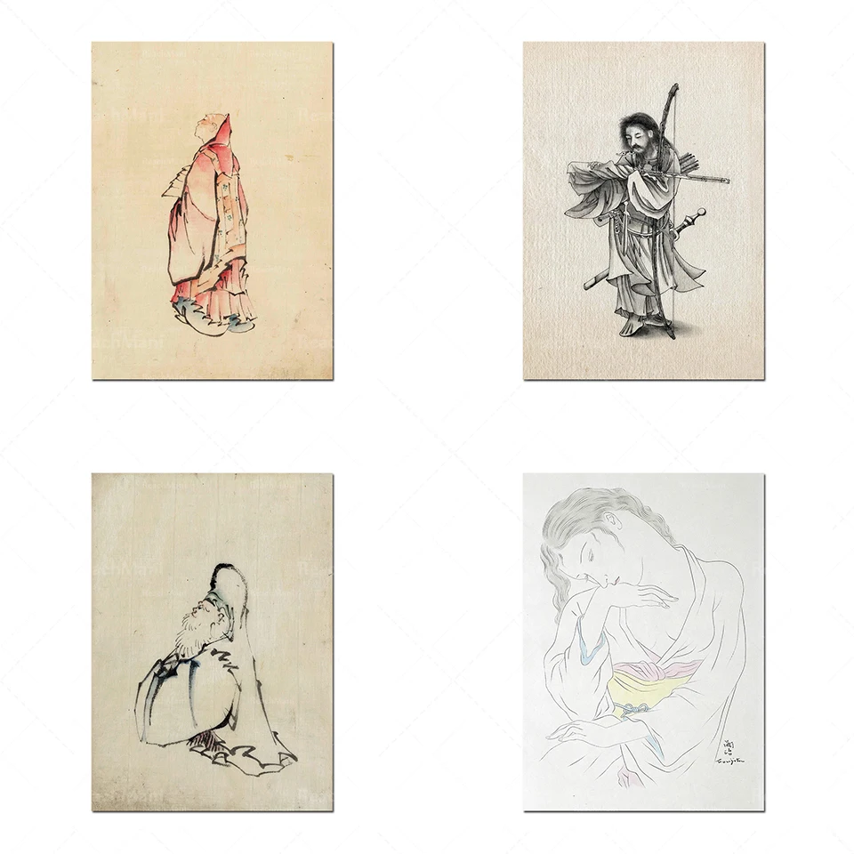 

Japanese poster * Japanese line art print * * Samurai poster ** Japanese ink print "Fu Lu Shou: One of the Seven Lucky Gods * As