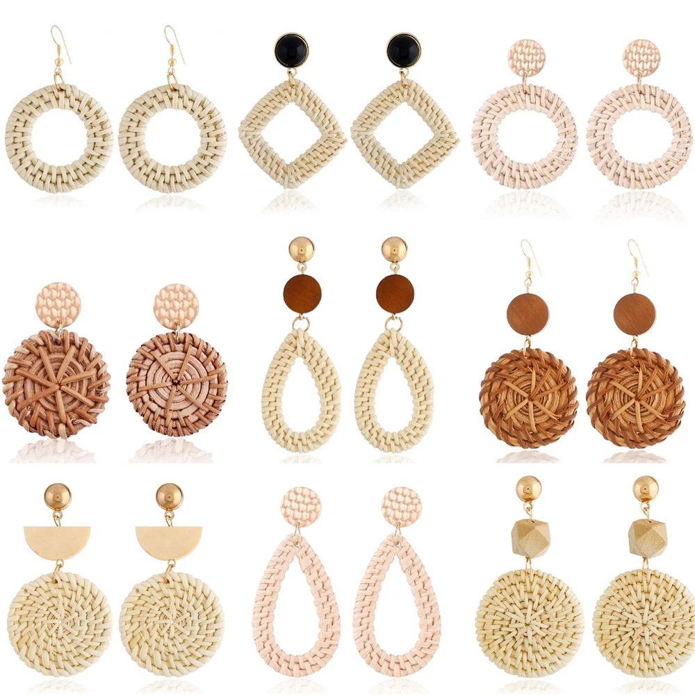 

Korean Handmade Bamboo Handmade Drop Earrings, Rattan Vine Knitted Earrings For Wicker Straw Weave Drop Earrings For Women