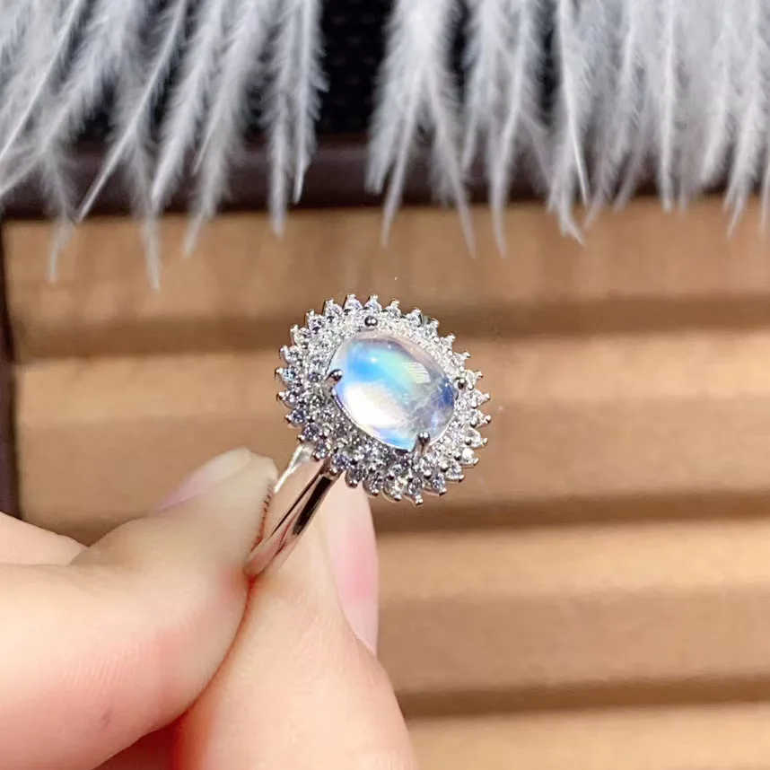 Лунный камень кольцо стихийных бедствий и реальный лунный обручальное Обручение