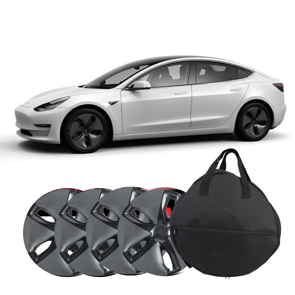 

Сумка для хранения колпачков на колесиках для Tesla Model 3, Портативная сумка для хранения из ткани Оксфорд, сумка для переноски колпачков на кол...