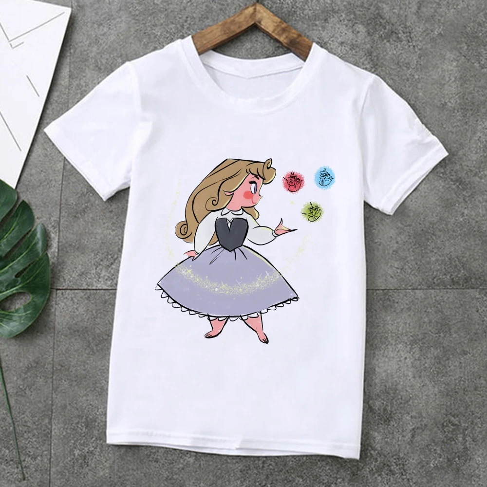

Disney Princess Cute Print Women T-shirts Kawaii Harajuku Young Style Lady Shirt Basic White Summer Casual Clothes European