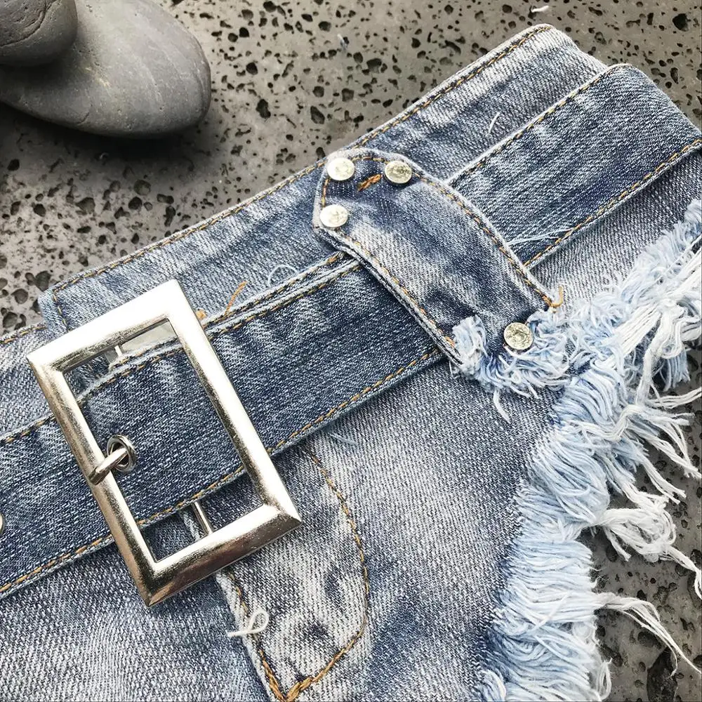 

Sexy Women Denim Shorts Fashion Sequined Buckle Sashes Straps Beach Style Low Waist Zipper Fly Super Short Jeans drop shipping