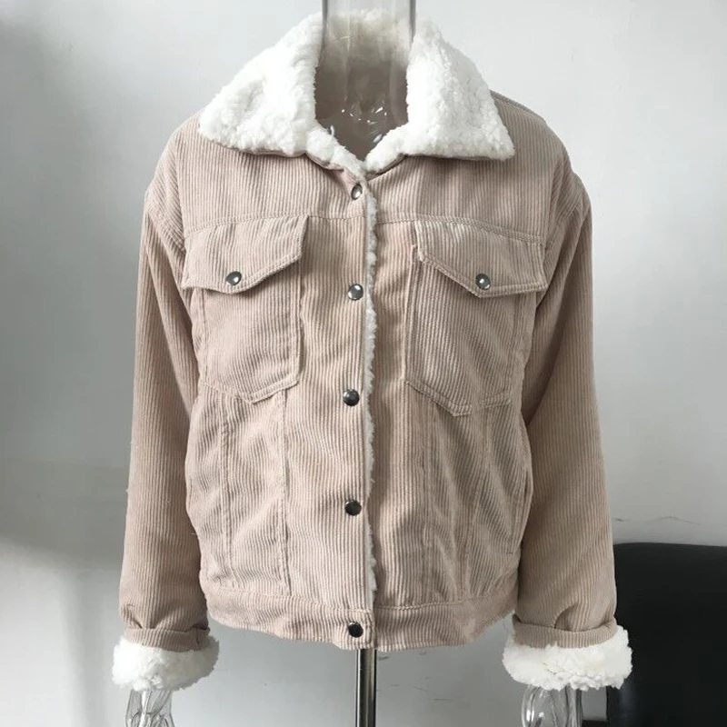 Vangull Corduroy Jacket Thick Velvet Women Jackets Winter New Warm Solid Outerwear Long Sleeve Vintage Short Women Coat