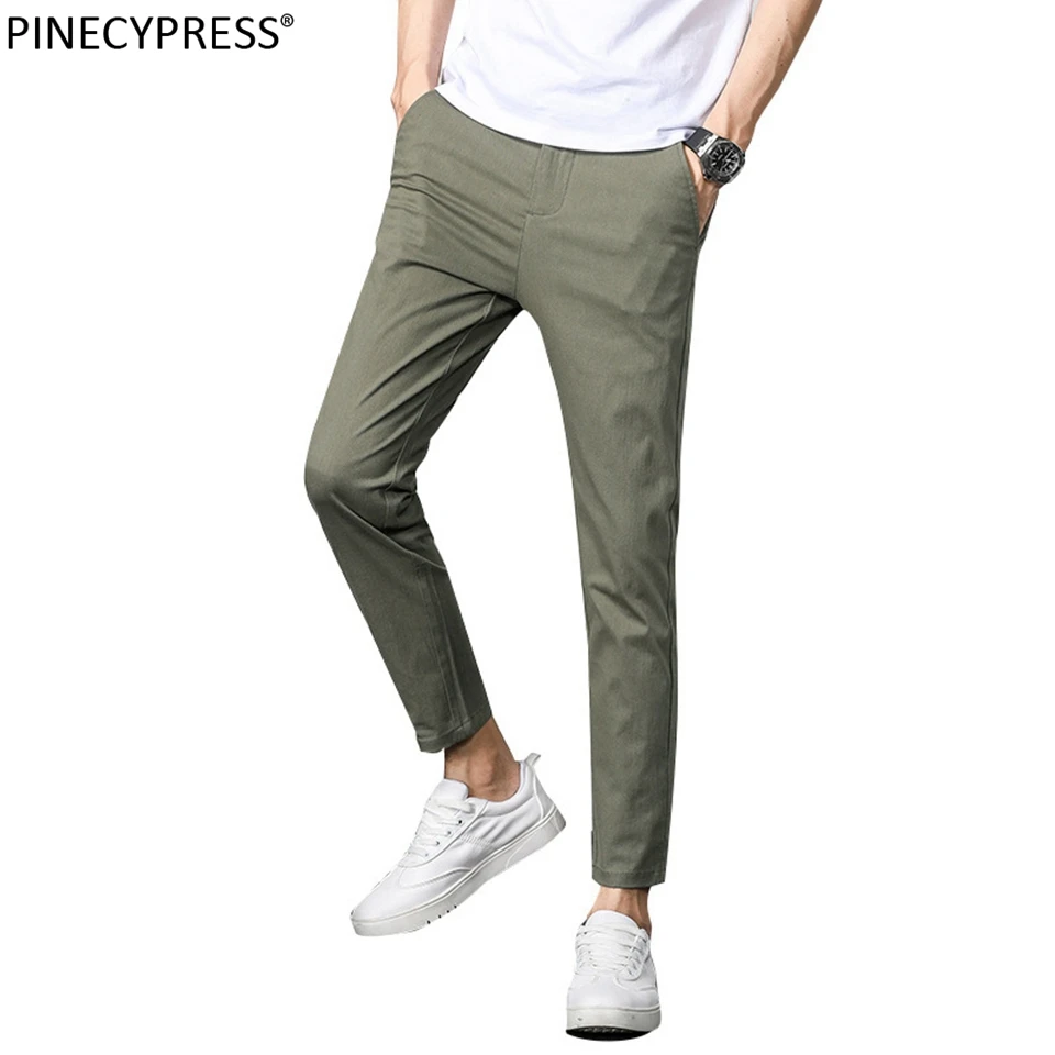 

Men ANKLE Length Trousers 98.2% cotton 1.8% spandex Summer Thin Zipper Green Grey Black Slim Male Young Man Pencil Ninth Pants