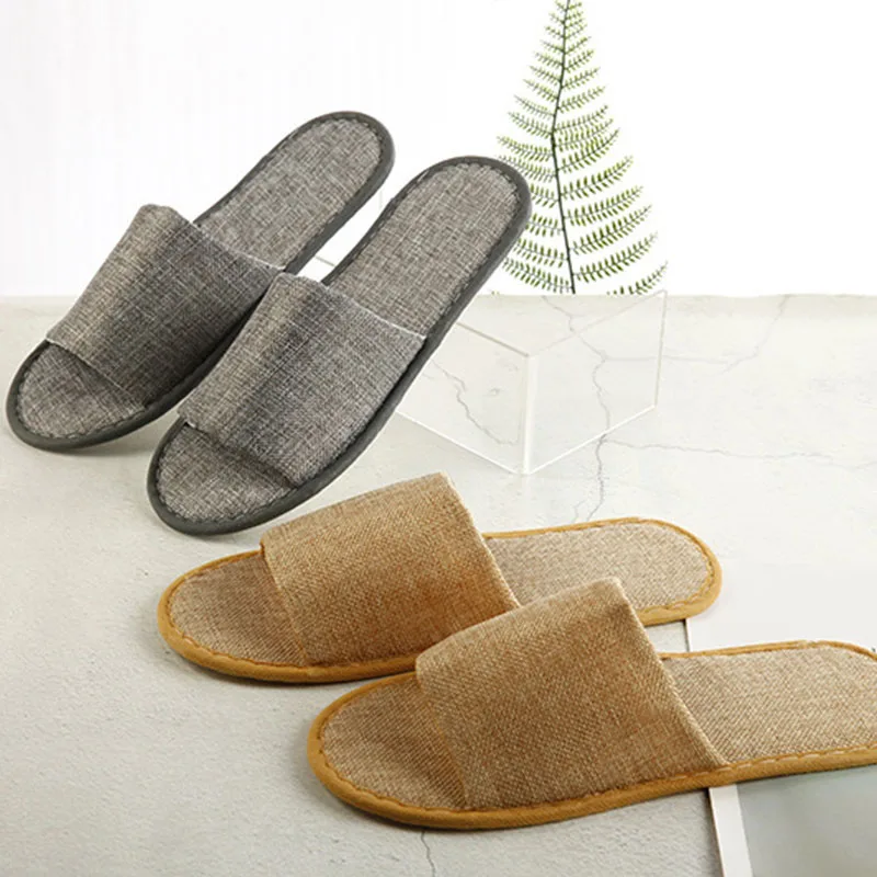 

1 Pairs Adults Gift Comfortable Home Guest Soft Spa Slippers Linen Unisex Homestay Anti Slip Travel Hotel Casual Disposable
