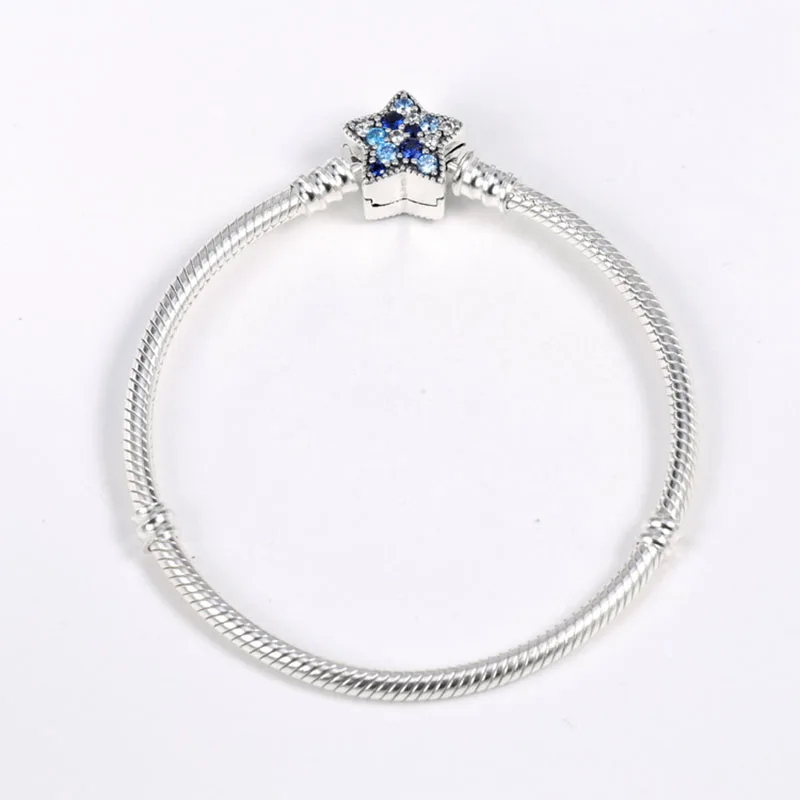 

925 Sterling Silver Pan Bracelet Twinkle Star With Crystal Button Chain Pan Bracelet Fit European Charm Bracelets Women Jewelry
