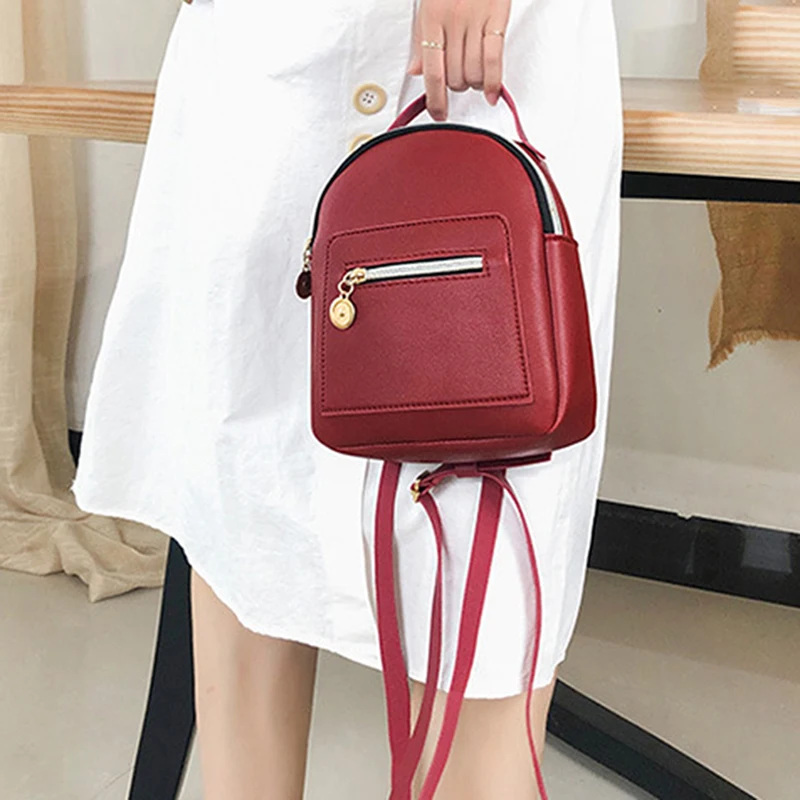 

PU Leather Small Backpack For Teenage Girls Fashion Leisure Zipper Shoulder Bag Knapsack Mini Female School Backpack