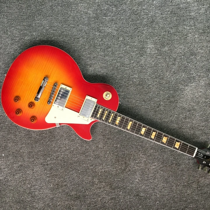 

custom shop.Tiger Flame cherryburst Standard electric guitar cream pickguard guitarra yellow inlay