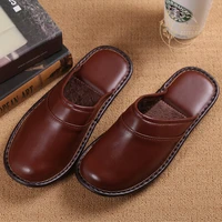 fixsys couple house slippers fashion leather indoor home slippers lightweight man woman half loafers spring home shoes men mules