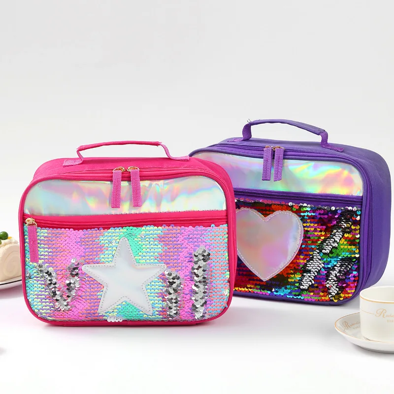 Outdoor Sequin Insulation Package Children's Portable Lunch Handbag Meal Picnic Camping Box Bags