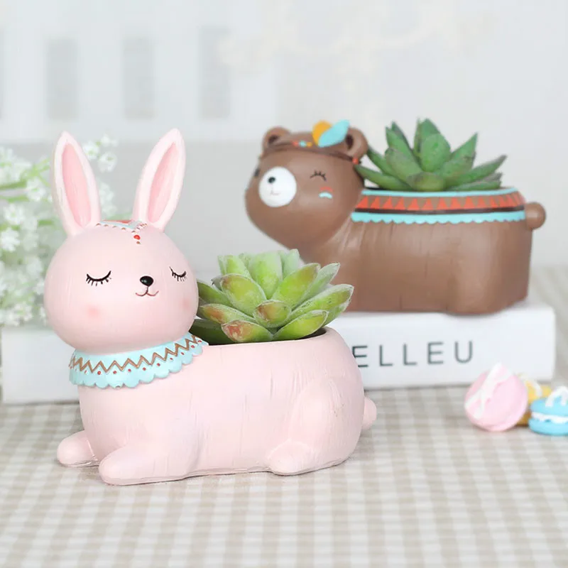 

Cute Cartoon Animal Flowerpot Resin Succulent Plant Vase Fox Elephant Deer Bear Rabbit Planter Pot Home Decor Craft Bonsai Pot