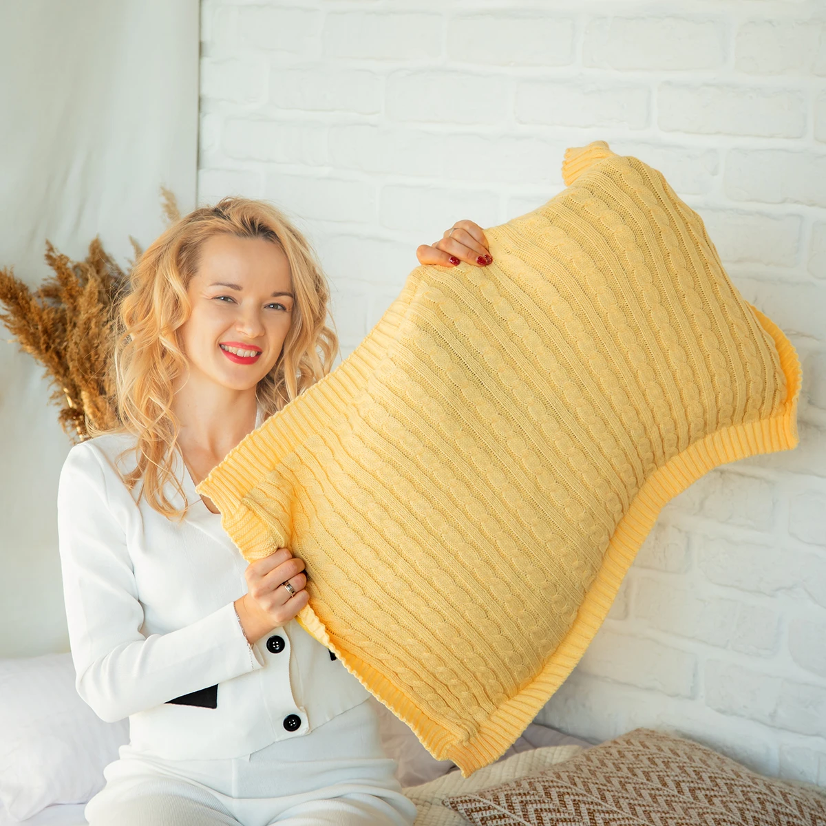 

REGINA Luxury Cable Knit Twist Pillow Case 48x74CM Nordic Room Decor Soft Bed Pillow Cover 50x70 Pink Home Decorative Pillowcase