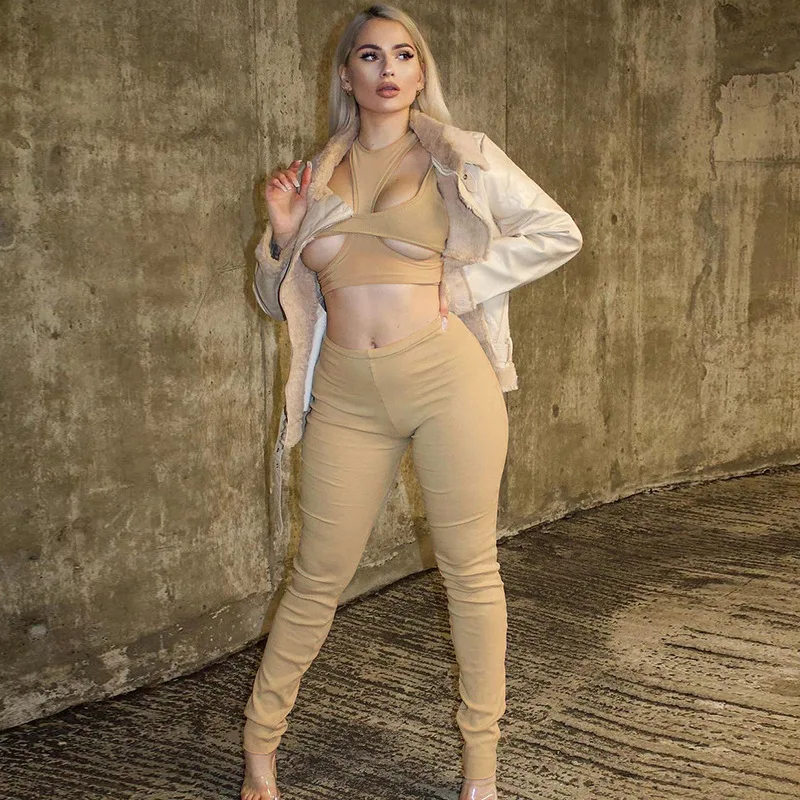 

Black Women Outfit Suit For Fitness Yoga Set Sexy Hollow Out Cropped Sports Top and Leggings Set Woman 2 Pieces Gym Clothing