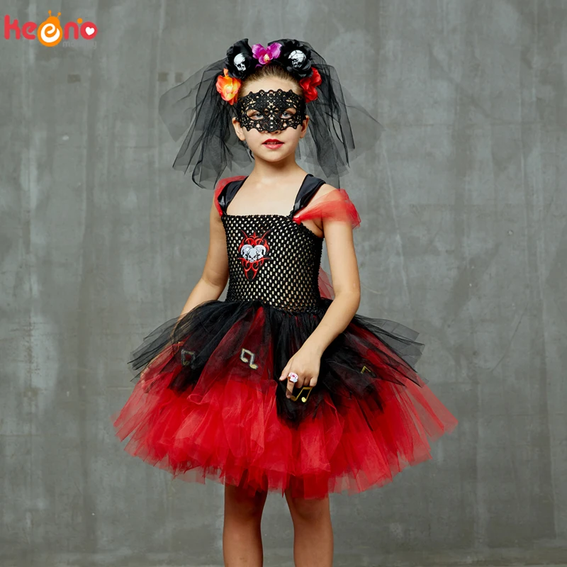 

Zombie Day Of The Dead Bride Girls Halloween Fancy Tutu Dress Sugar Skull Horror Ghost Vampire Kids Scary Carnival Party Costume