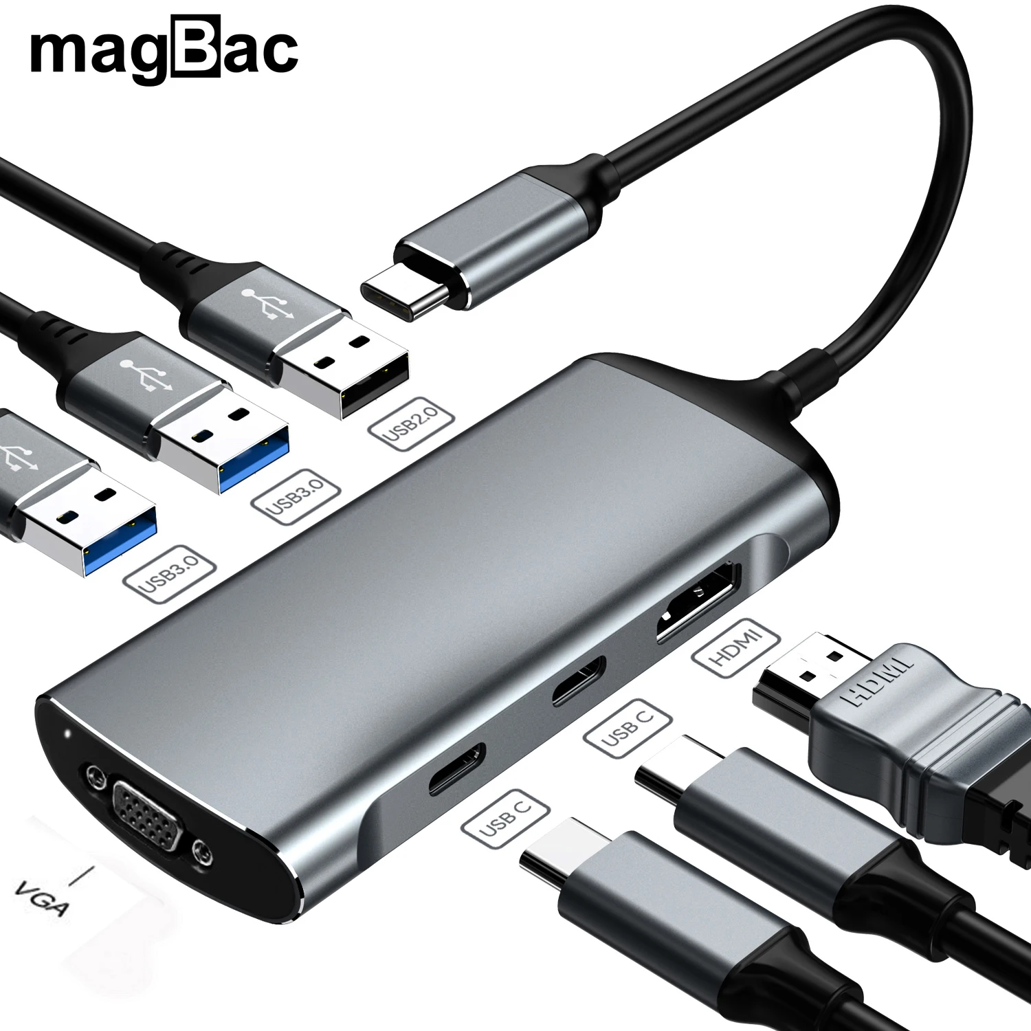 USB концентратор аксессуары для ПК Macbook Pro iPad Тип C HDMI VGA док станция ноутбука с двумя