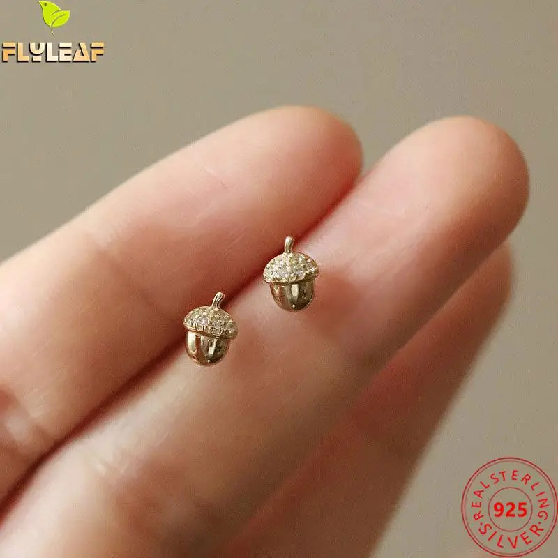 

925 Sterling Silver Oak Pine Cones Mini Stud Earrings For Women 14k Gold Platinum Plating Zircon Earings Fine Jewelry