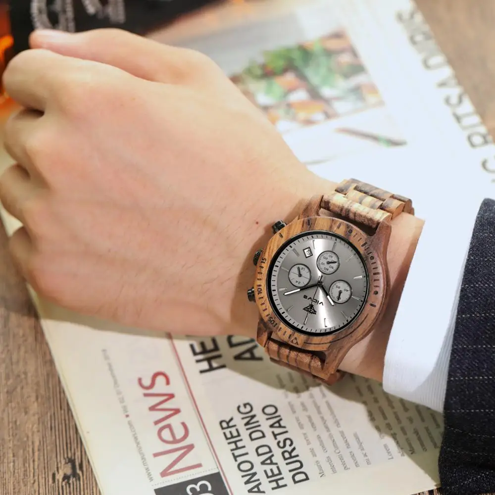 

часы мужские наручные Wooden Watch Men Luxury Stylish Wood Timepieces Chronograph Military Quartz Watches in Gift Box
