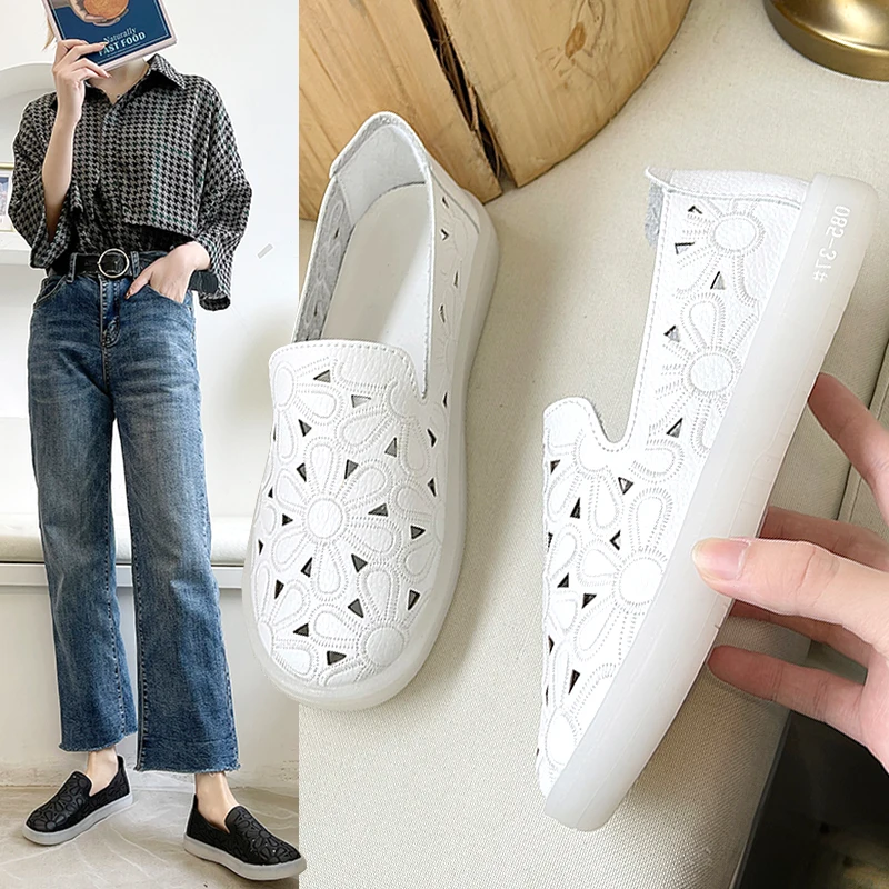 

Round Toe Grandma Shoes Shallow Mouth Soft Women's Moccasins Slip-on Casual Female Sneakers Summer New Slip On Nurse Breathable