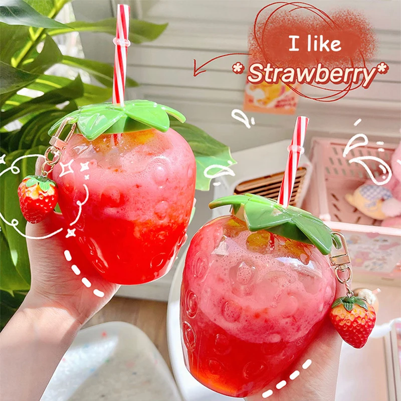 Summer Strawberry Pineapple Straw Sup Watermelon Cup Lovely Girl Milk Tea Coffee Cup Student Portable Water Cup Water Bottle